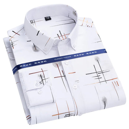 Latest Men's Dress Shirts Spring Autumn Non-iron Anti-wrinkle Business Casual Print Thin Plaid Soft Slim Fit Chemise Homme