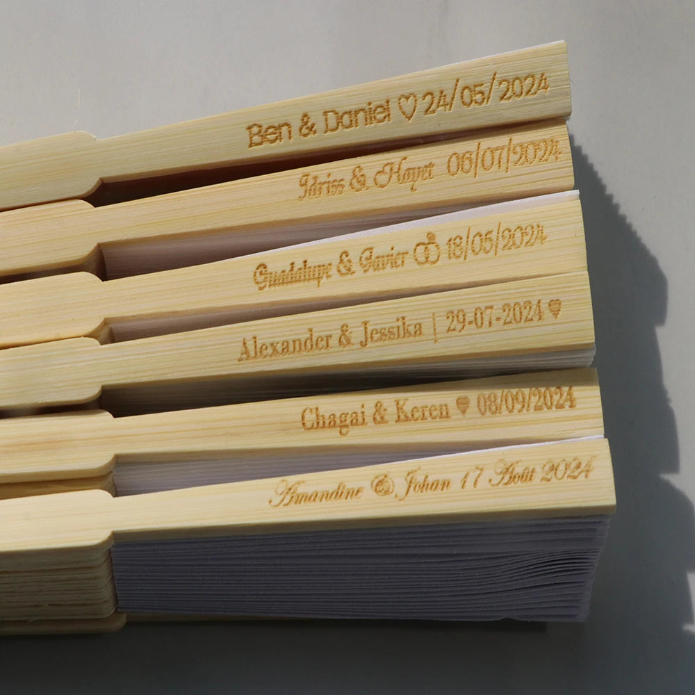 24 /70pcs  Personalized Engraved White Folding Elegant Silk Hand Fan with Gift bag Wedding & Party