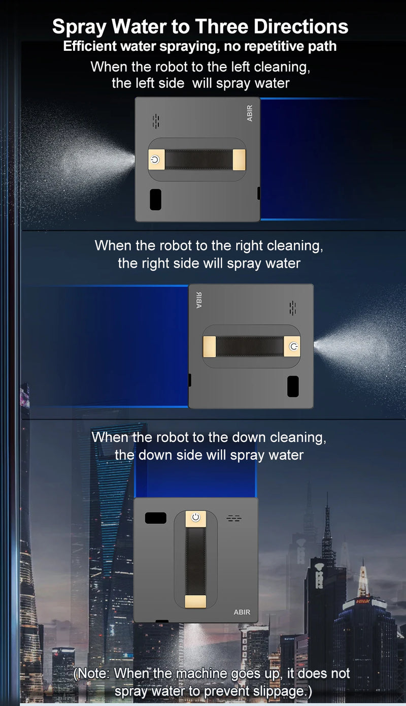 ABIR WD8 Robot Window  cleaner, Dual Water Spray,Smart Memory,High Vacuum Suction, Laser Sensor, Home Wall Glass Cleaning Robot