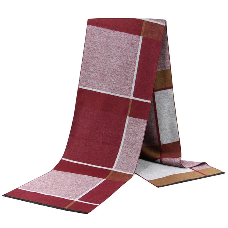 Classic Plaid Men Scarves Winter Warm Cashmere Soft Scarf For Men Casual Business Neckerchief Black Gray Silk Scarves 30*180cm
