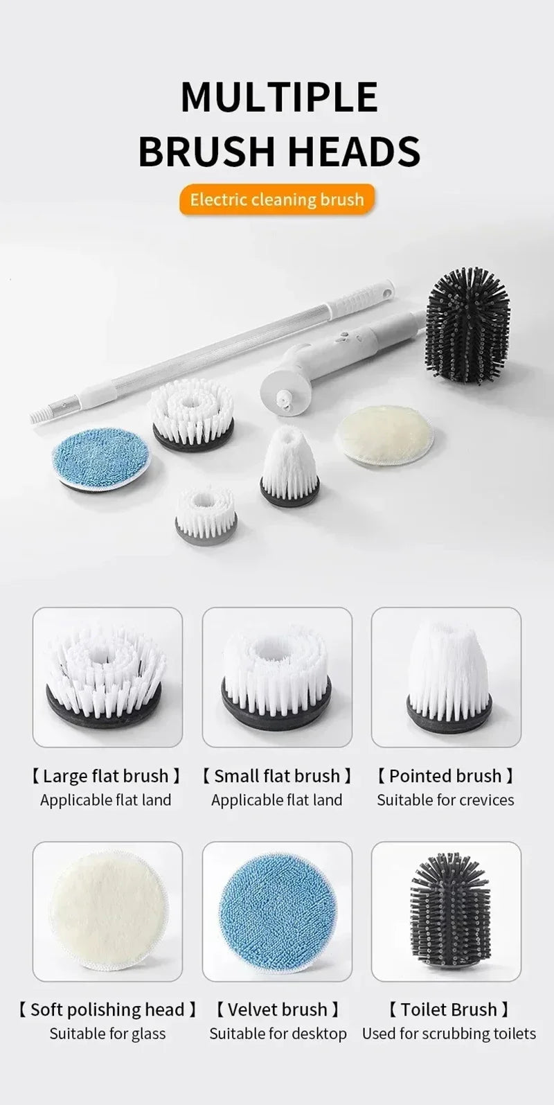 Xiaomi 2000mAh 6-in-1 Electric Cleaning BrushWireless Electric Rotary Clean Brush Shower Cleaning Brush Kitchen Bathroom Home