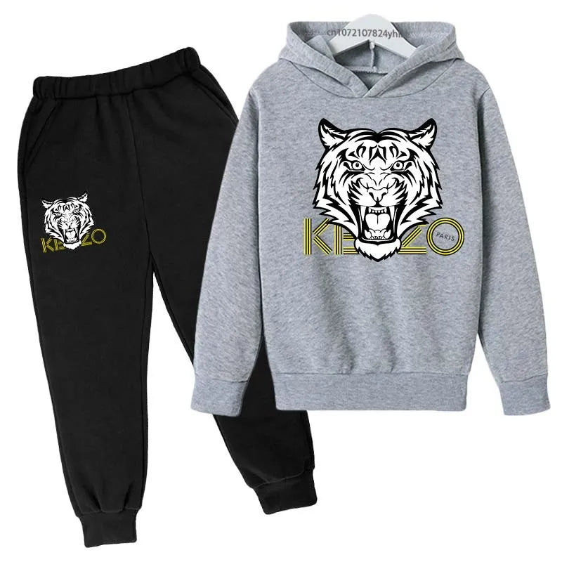 Tiger Head Kids Spring Autumn Leisure Fashion 2pcs Hoodie Sweatshirts+Pants Suits 3-13 Years Boys Girls Outfits Children Clothes
