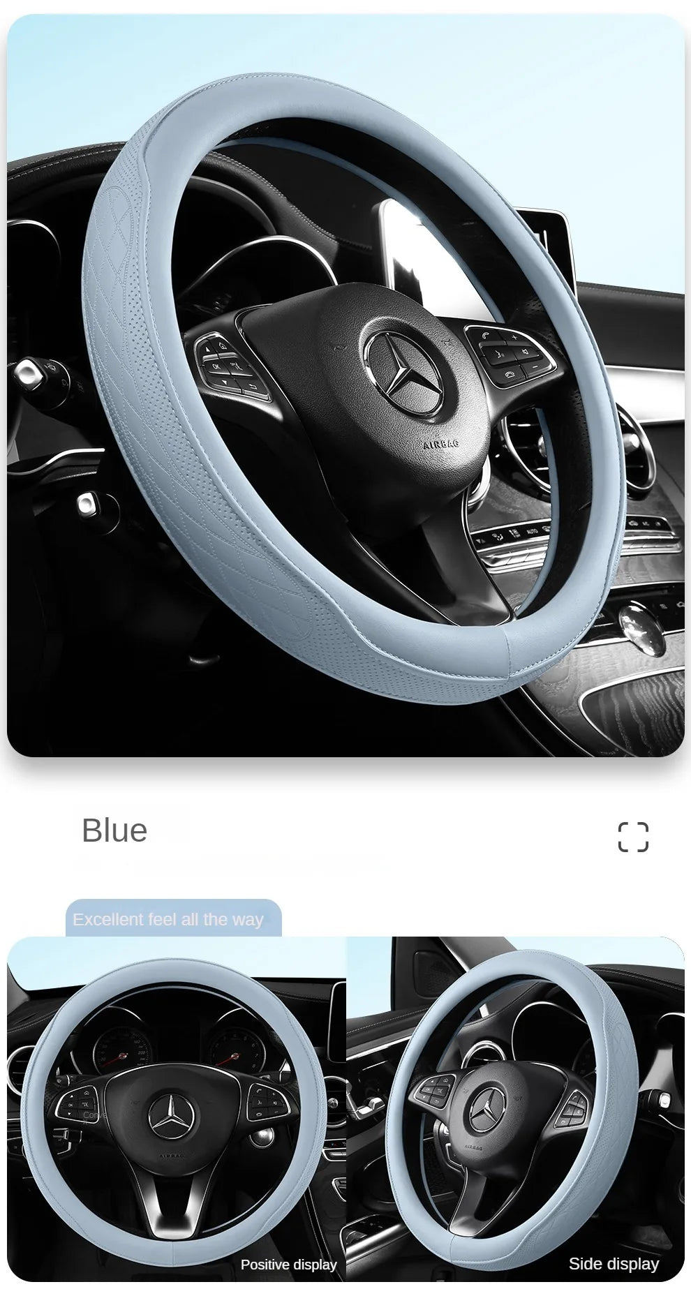 Napa Leather Perforated Patchwork Car Steering Wheel Cover, Non-slip, Breathable, Universal 15 Inch (Approx. 38cm)