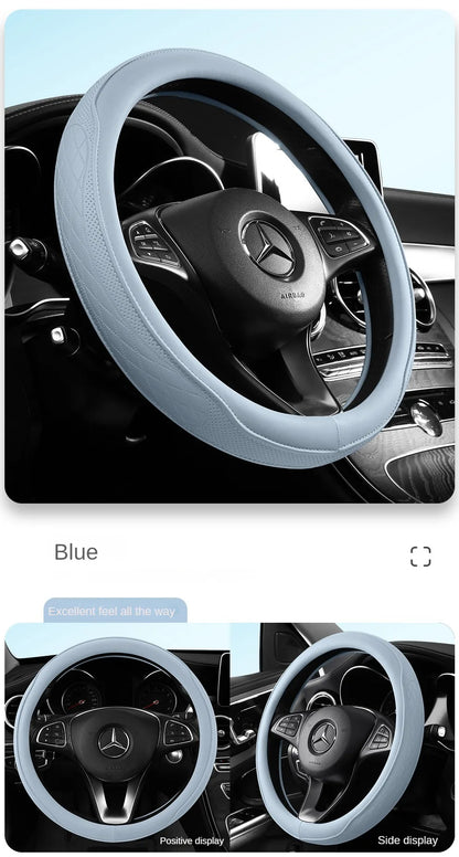 Napa Leather Perforated Patchwork Car Steering Wheel Cover, Non-slip, Breathable, Universal 15 Inch (Approx. 38cm)