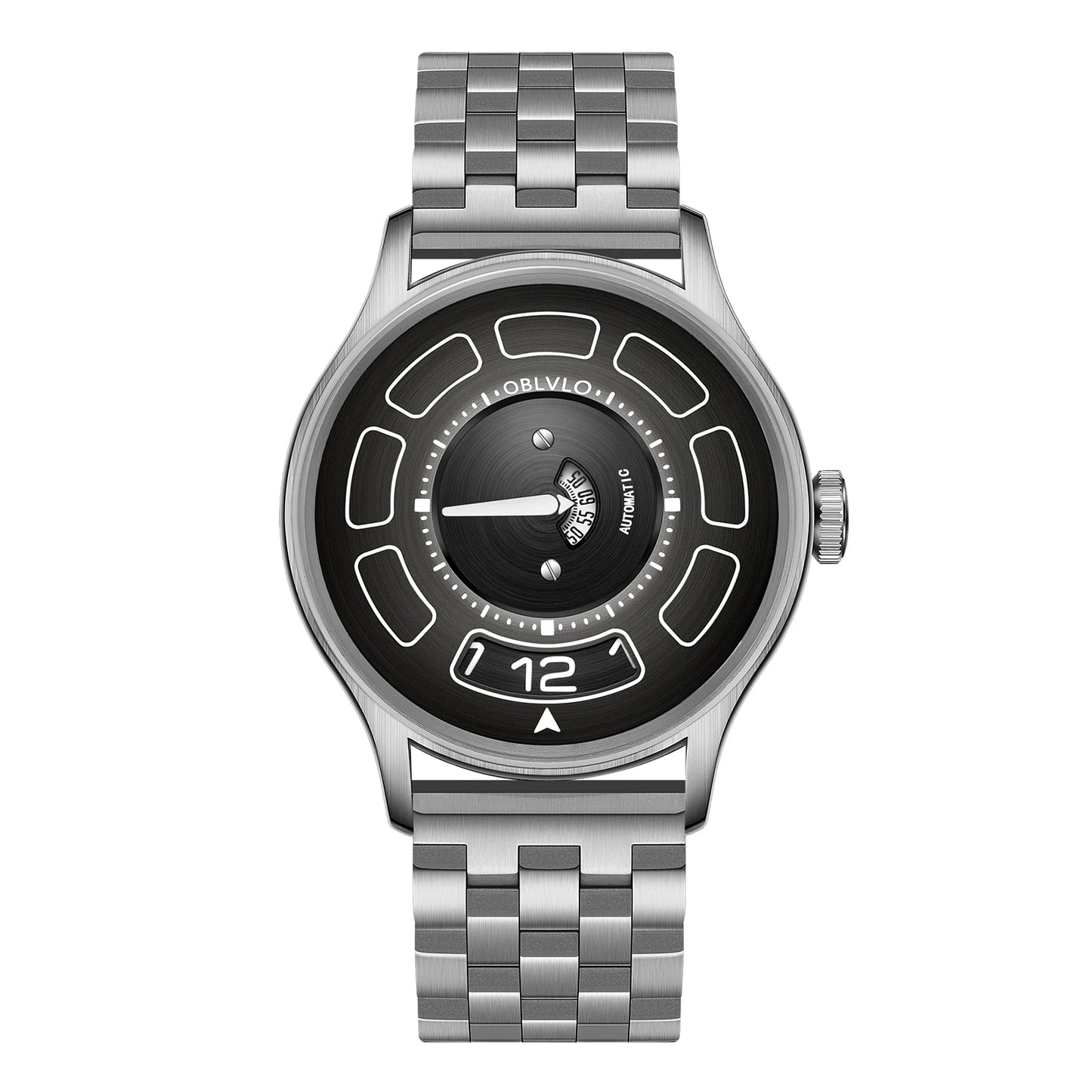 OBLVLO BLM-UFO Unique UFO-Shaped Automatic Watch with Luminous Silicone Strap And Steel Bracelet Waterproof Mechanical Timepiece