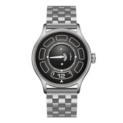 OBLVLO BLM-UFO Unique UFO-Shaped Automatic Watch with Luminous Silicone Strap And Steel Bracelet Waterproof Mechanical Timepiece