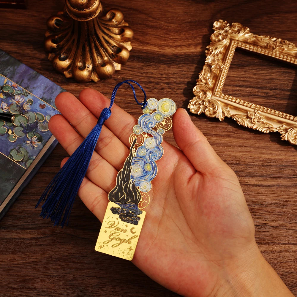 1 pc Vintage Painting Metal Bookmark Hollow Bookmark With Long Tassel For Book Club Readers Friends Teachers Students