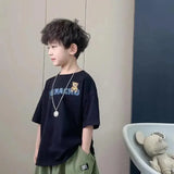 Camiseta de manga corta de verano para niños, Top de cuello redondo para niños pequeños y medianos, moda informal versátil de media manga