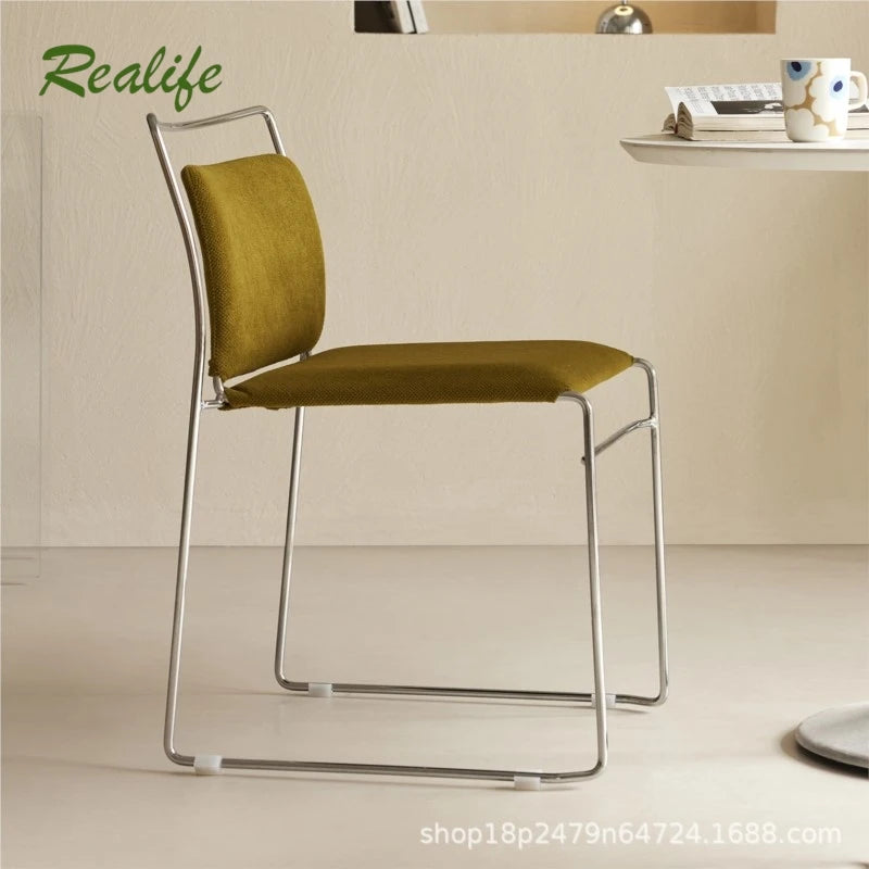 Realife Middle Ancient Style Dining Chair Nordic Design Home Study Chair Coffee Shop Soft Bag Backrest Chair Metal Frame 2025