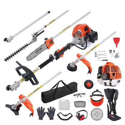 VEVOR 33CC 6-in-1 Multi-Functional Trimming Tool Gas Hedge Trimmer/Weed Eater/Brush Cutter/Pole Chainsaw Pruner w/Extension Pole