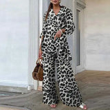 Zanzea vintage 2 pçs conjuntos de calças 2024 verão moda feminina leopardo impresso casual solto topos e calças outfits perna larga conjuntos