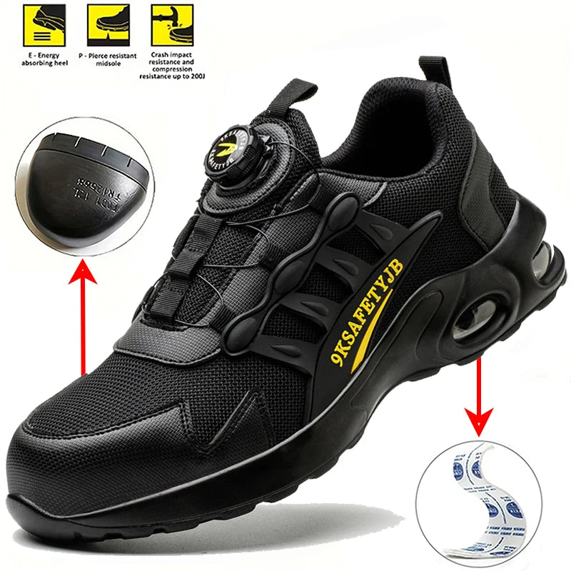 Men Rotating Button Safety Shoes Steel Toe Work Sneakers Indestructible Shoes Puncture-Proof Work Boots Air Cushion Safety Shoes