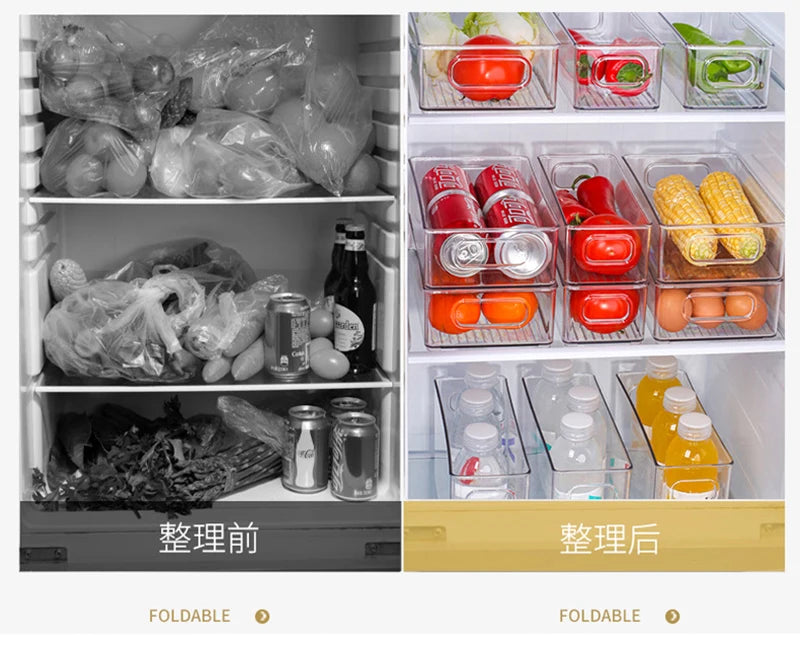 Transparent Refrigerator Storage Box Vegetable Fruit Organizer Fridge Clear Container for Kitchen Food Drinks Storage