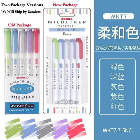 New Zebra Mildliner Highlighter Pastel Full Set 5 Colors Set Marker Pen Double Ended Art Stationery Supply for Drawing Painting