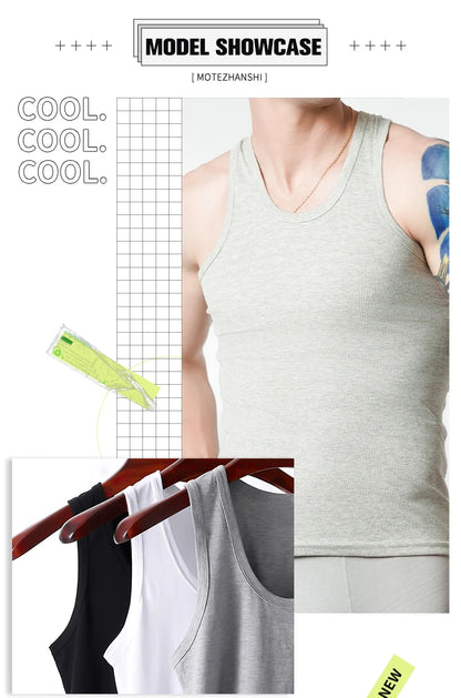 Four Seasons Men Pure Cotton Vest Youth Fit Sports Fitness Undershirts  Middle-aged Casual Sleeveless Tank Top A-Shirt Underwear