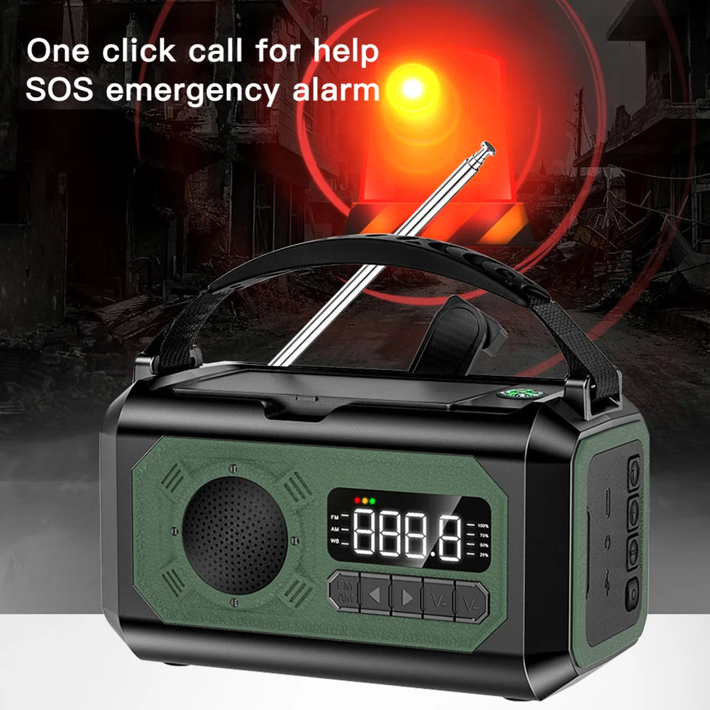 Radio multifunción solar de 12000 mAh con manivela, radio meteorológica de emergencia, lámpara de lectura, banco de energía, alarma SOS para acampar, senderismo, tiendas de campaña