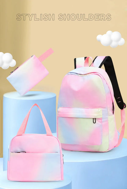 3pcs Disney Lilo Stitch Colorful Backpack with Lunch Bag for Women Student Teenagers Rucksack Casual School Bags Sets
