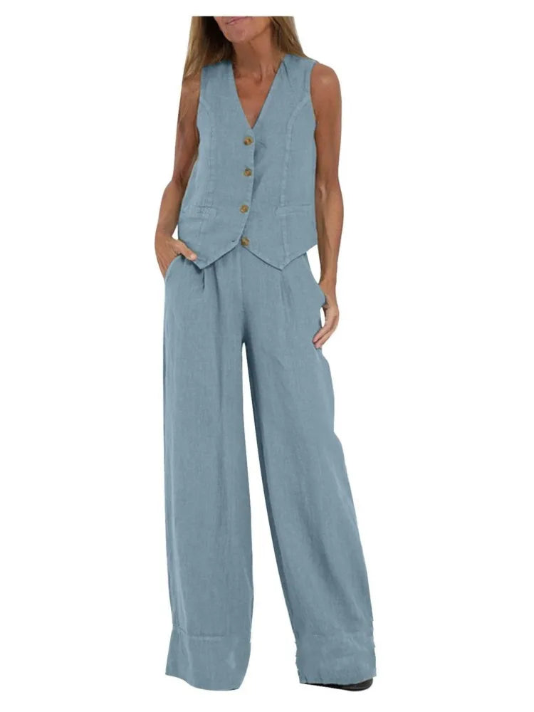 Ropa de mujer, primavera verano 2024, nuevo chaleco de moda, pantalones, collage, empalme, puro, sin mangas, color, temperamento, traje casual