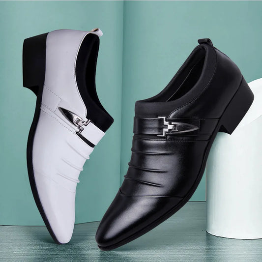 Classic Men's Dress Shoes Slip-on Black Leather Shoes for Men Plus Size Pointed Toe Business Casual Men's Formal Shoes for Wedding