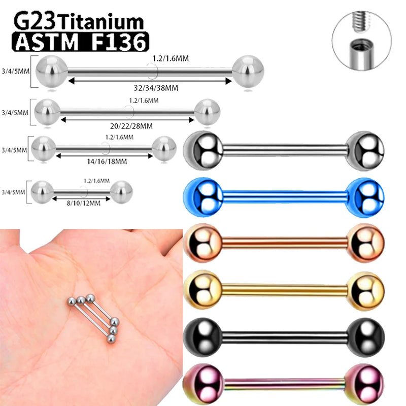 1/5/10pcs G23 Titanium External Internal thread Piercing Jewelry 14G 16G Long Industrial Sexy Barbell Barbell Ring Tongue