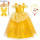 2025 Cosplay Belle Princess Dress Girls Dresses For Beauty and beast Party Clothing Magic stick crown Costume 3-12Y