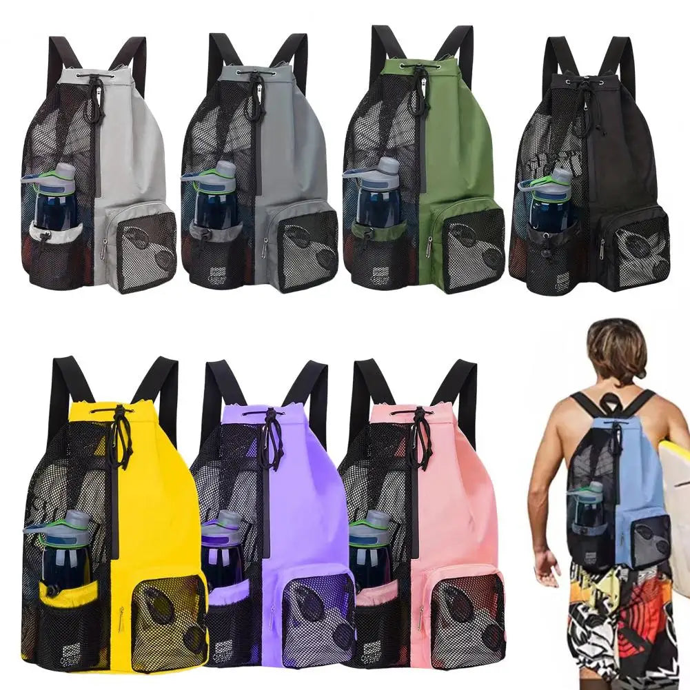 Mesh backpack, swimming drawstring bag, backpack with wet pocket, beach storage backpack, outdoor fishing bag