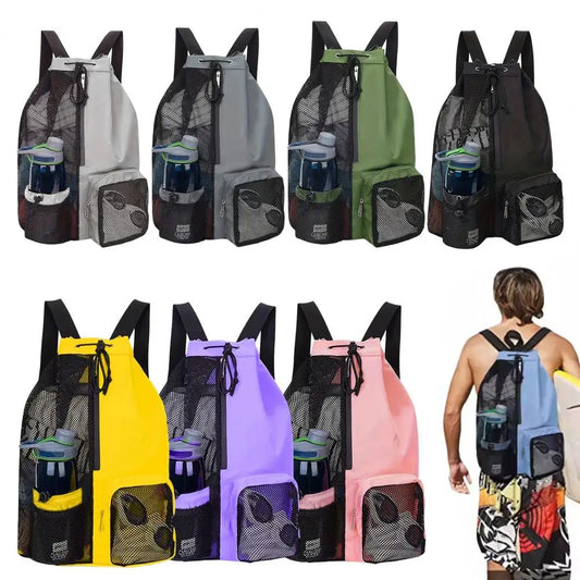 Mesh backpack, swimming drawstring bag, backpack with wet pocket, beach storage backpack, outdoor fishing bag