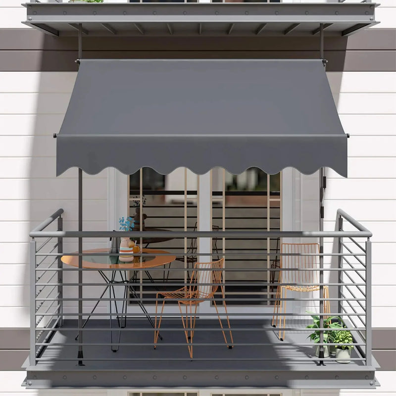 Awning Balcony Patio Retractable Awning UV50+ Sun Shade Awning Clamp Garden Sun Protection with Hand Crank Without Drilling