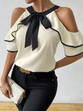 Womens Plus Size Casual Summer Shirt Off Shoulder Round Neck Solid Color Top Machine Washable Lightweight Blouse for Casual