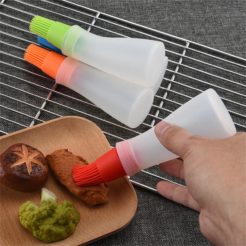 Garrafa de óleo de silicone escova dispensador de óleo garrafa com escova de churrasco resistente a altas temperaturas escova de alinhavo cozinha ferramentas para churrasco