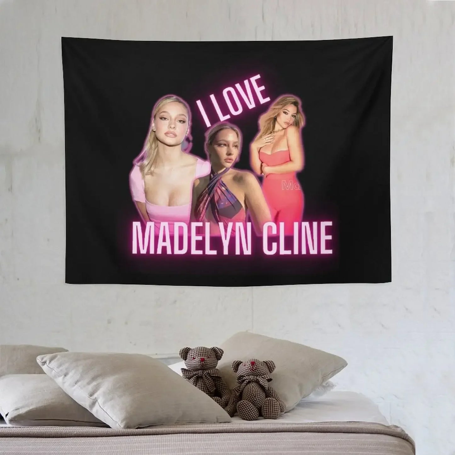 I Love Madelyn Cline Cursed Fan Collage Neon Pink Effect Tapestry House Decor Wall Decoration Wall Hanging Wall Tapestry