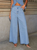 Streetwear Denim 2 Piece Sets Women Outfit Summer Clothes Women 2025 Sleeveless Vest Top Wide Leg Pants Sets Jeans Two Piece Set