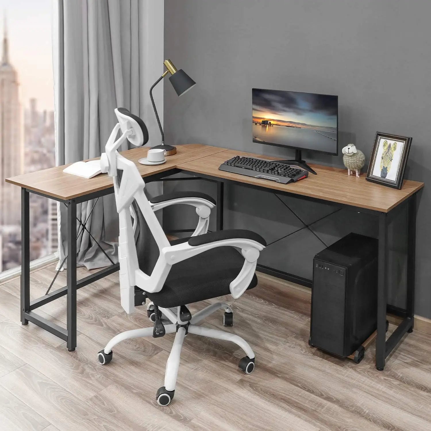 Escritorio en forma de L Homfa de 170 cm (66,5") para ordenador, gaming, portátil, oficina, mesa de trabajo esquinera, escritorio de estudio, 170 x 120 x 75 cm