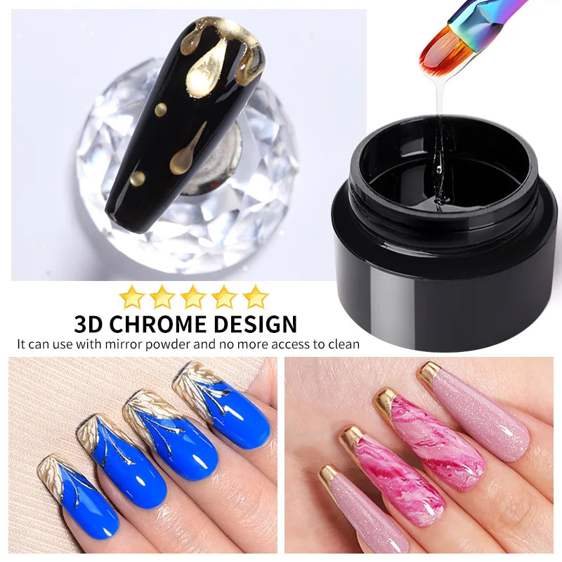 BORN PRETTY 5 IN 1 Clear Water Ripple Gel Polish 5ml No-wipe Top Coat Reinforcement Adhesive Nail-Shape Wave Gel Nail Polish