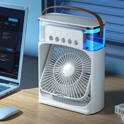 3 In 1 Summer Cooling Fan Portable Desktop Humidifier USB Mini Air Conditioners Night Light Water Mist For Home Or Office
