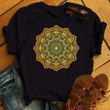 Women's Floral Mandala Printed T-Shirt, Plus Size Loose Short Sleeve Aesthetic Blouse, Casual Fashion, 90s Style, New