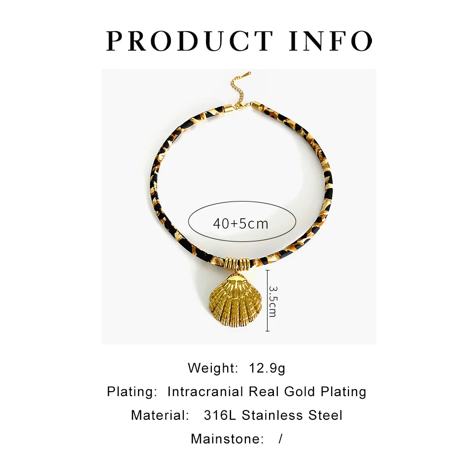 GHIDBK Europe and America Exaggerated Stainless Steel Heart Sun Pendant Necklace Vintage Trend Leopard Print Necklaces for Women