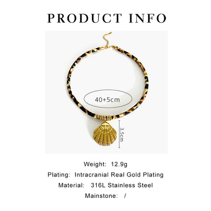 GHIDBK Europe and America Exaggerated Stainless Steel Heart Sun Pendant Necklace Vintage Trend Leopard Print Necklaces for Women