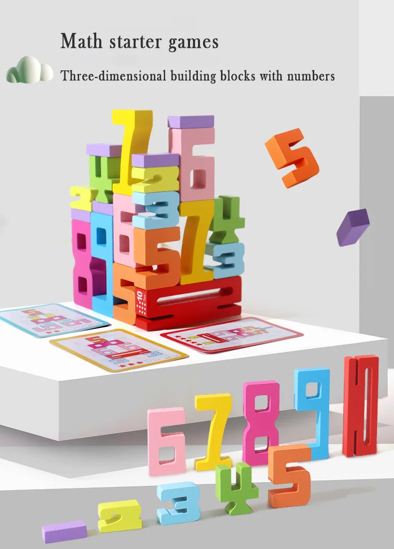 Wooden educational digital blocks, creative puzzles, stacking toys, fun brain teasers, early education topics, Montessori style