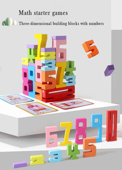 Wooden educational digital blocks, creative puzzles, stacking toys, fun brain-burning, early education topics, Montessori style