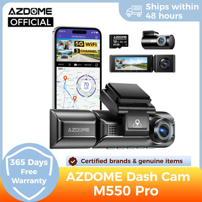 AZDOME M550 Pro 5.8Ghz WiFi 3 Channel Dash Cam 4K+1080P Built-in GPS 3.19" IPS Screen Car DVR IR Night Vision 24H Parking Mode