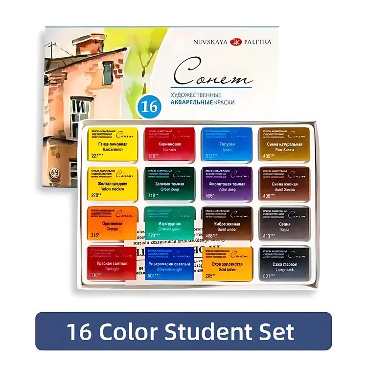 Russian White Nights 16/24 Color Solid Watercolour Paint Set  Watercolor Brush for Beginners Student Drawing Art Supplies