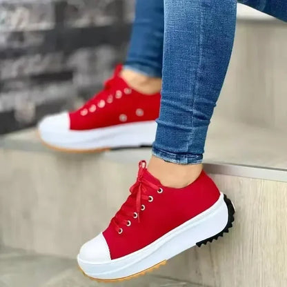 Tênis de lona plana com cadarço para mulheres, sapatos casuais, padrão, calçado feminino, 2024