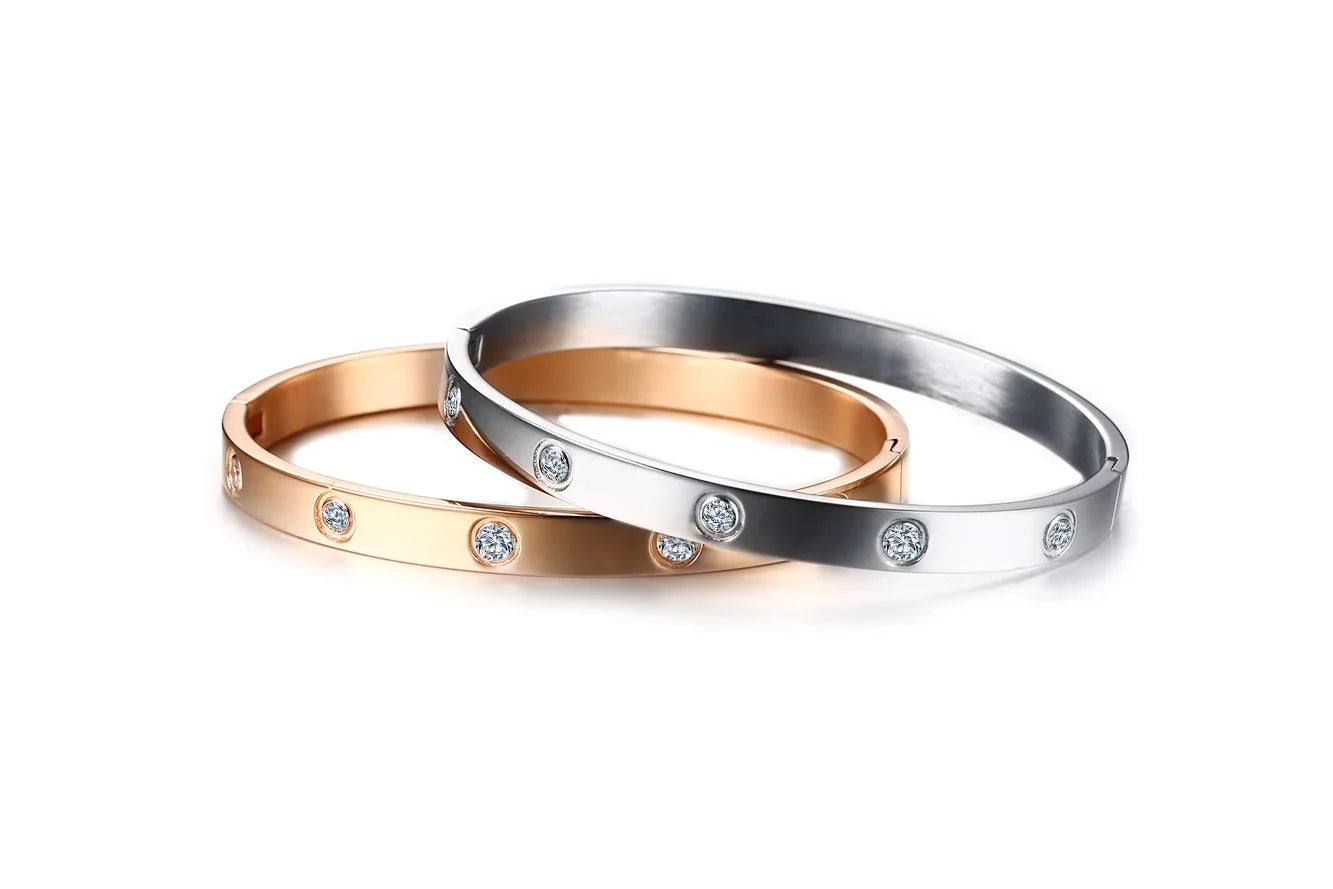 New Design Gold Color Zircon And Cross Nut Nail Bracelet & Bangle For Woman Stainless Steel Screw Brand Jewelry Dropshipping