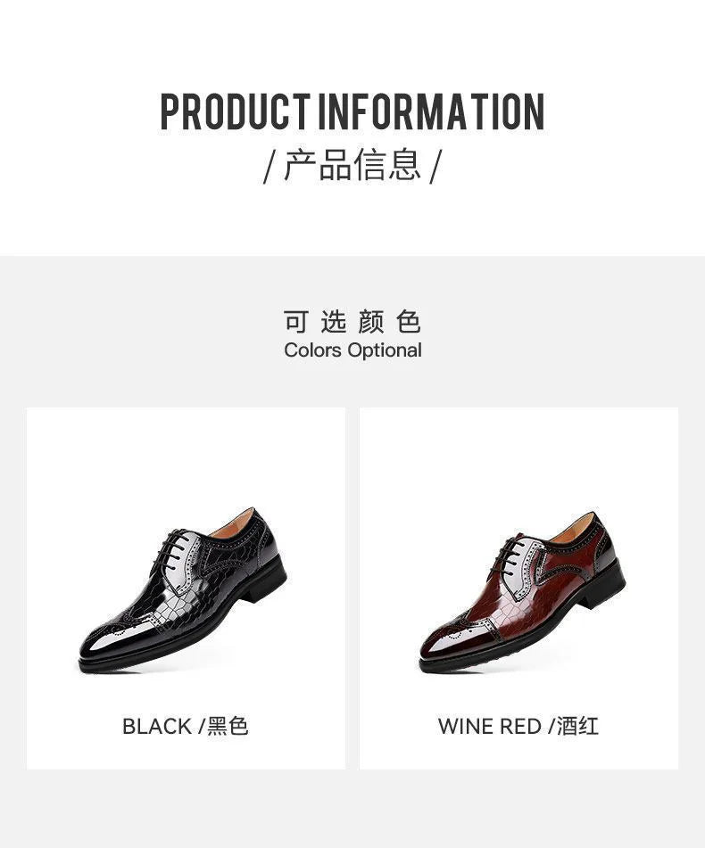 Crocodile Pattern Leather Shoes Business Oxford Footwear Men's Brogue Dress Shoes Leather Formal Shoes for Men Bullock Shoe 2024