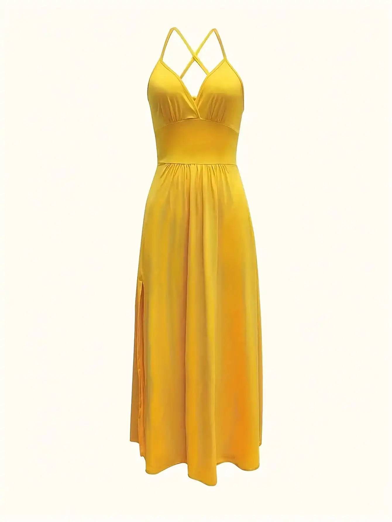 2026 Casual Sexy Slit Lace-Up Backless Camisole Dress, Elegant Sleeveless V-Neck Cinched Waist Dress, Women's Party Outfit