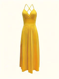 2026 Casual Sexy Slit Lace-Up Backless Camisole Dress, Elegant Sleeveless V-Neck Cinched Waist Dress, Women's Party Outfit