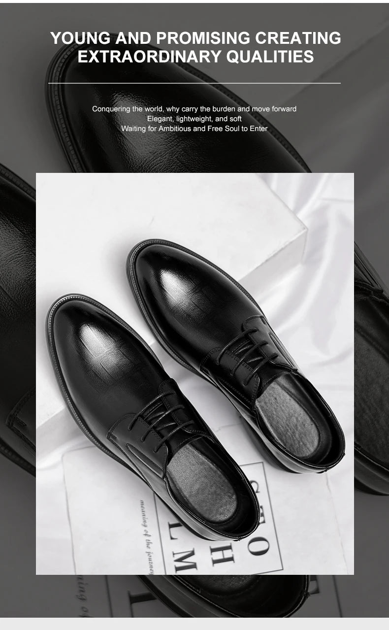 3/6/8 CM Elevator Shoes Men Dress Shoes Black Soft Leather Men Heightening Formal Shoes Casual Business Men Oxfords Suit Shoes