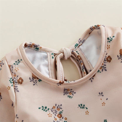 Traje de baño de verano para niñas pequeñas, estampado floral, sin espalda, con volantes, manga larga, ropa de playa para niñas de 0 a 4 años