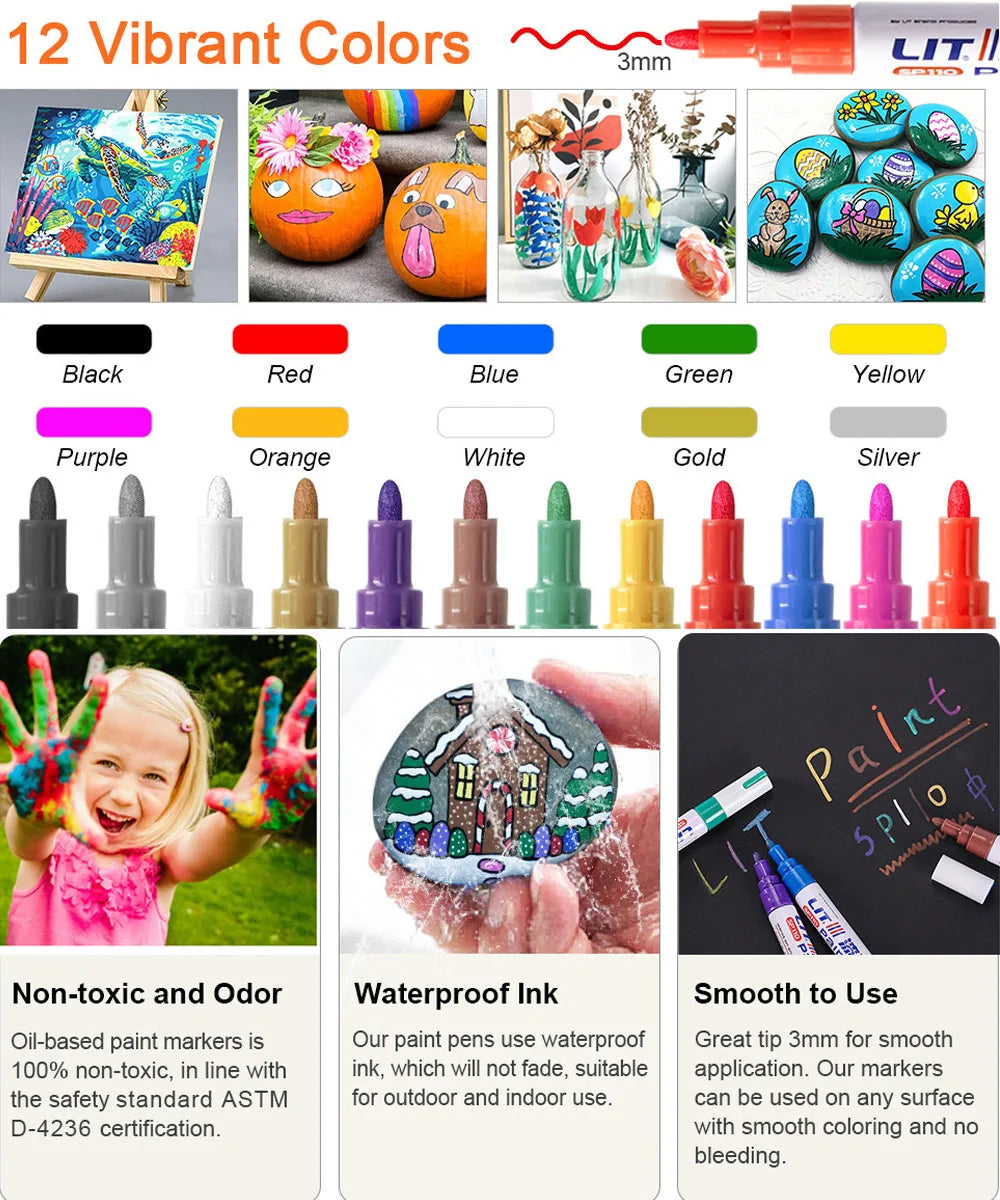Car Paint Pen Waterproof Car Tire Tread Oil-Based Painting Marker Permanent Auto Scratch Repair Touch Up Paint Pen Quick Dry
